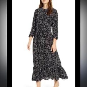 beachlunchlounge Black and White Polka Dot 3/4 Sleeved Dress